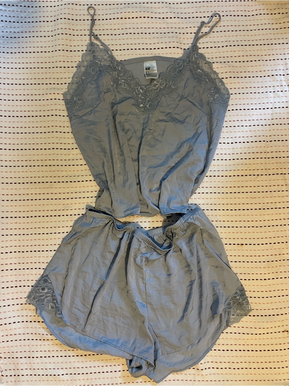 H&M Light Gray Lace-Trim Cami & Short Pajama Set